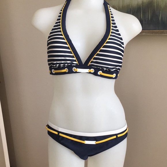 Nautica bikini. Navy, yellow & white. Top Sz 8, bottom Sz 12. - Picture 1 of 6